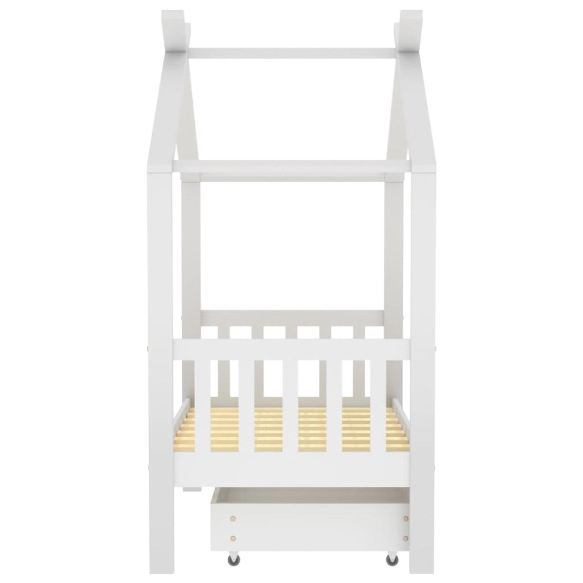 Estructura de cama infantil y cajón madera pino blanca 70x140cm