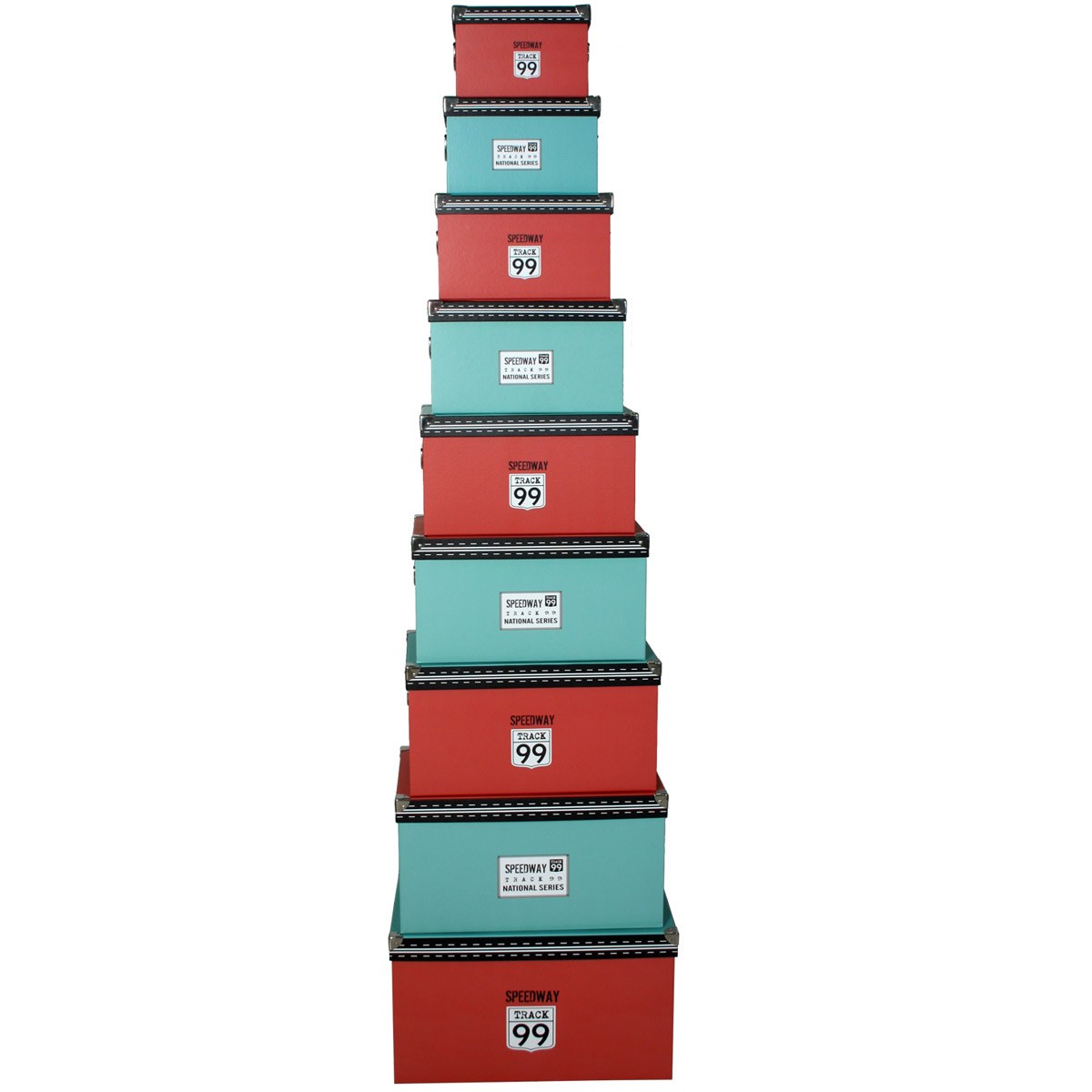 Set 9 cajas cartón decoradas ESQ y asas cromadas