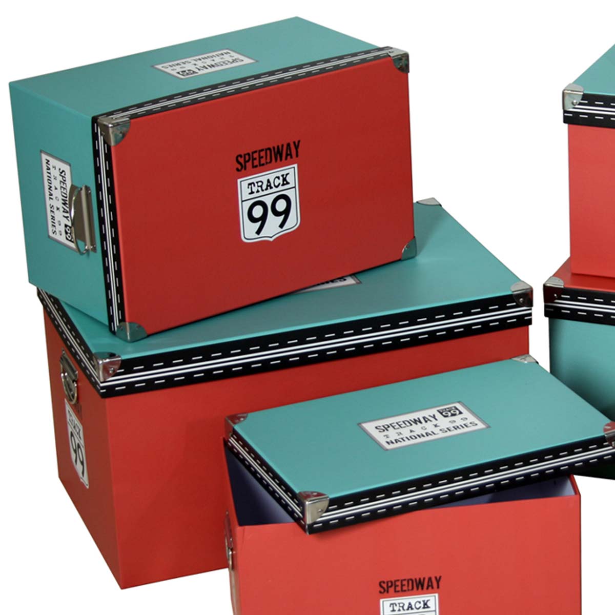Set 9 cajas cartón decoradas ESQ y asas cromadas