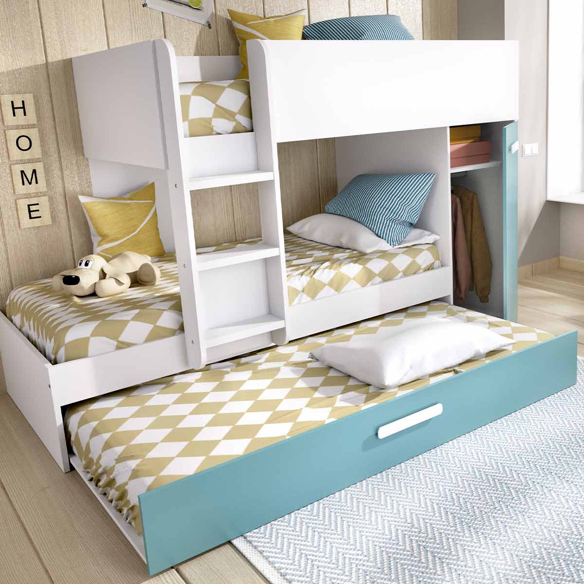 Cama juvenil tipo tren PET (3 camas)