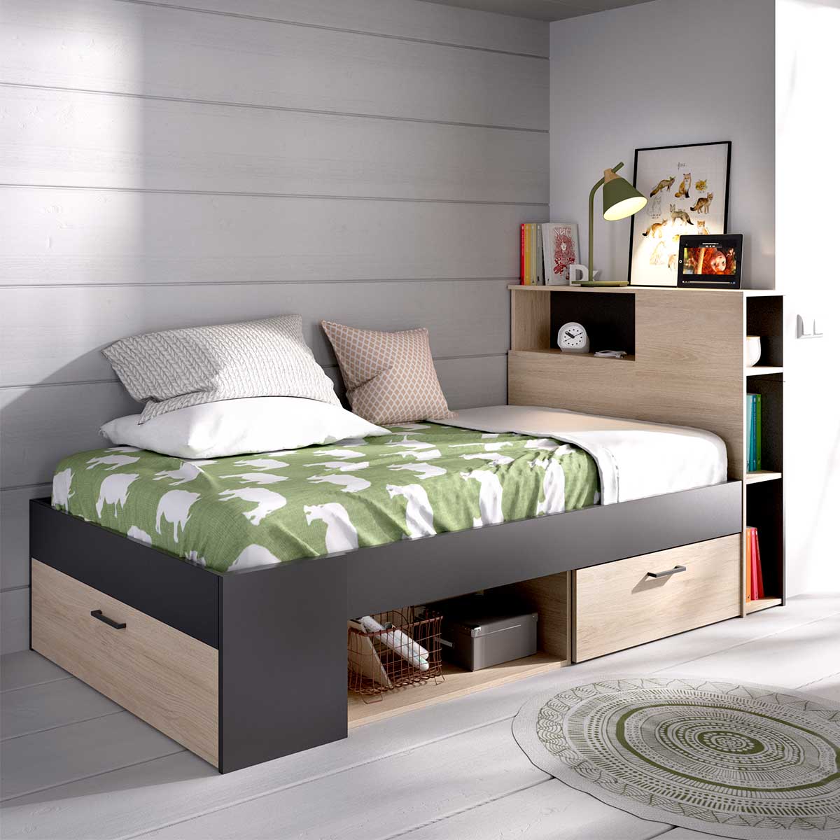 Cama con cajones y hueco AKLAN