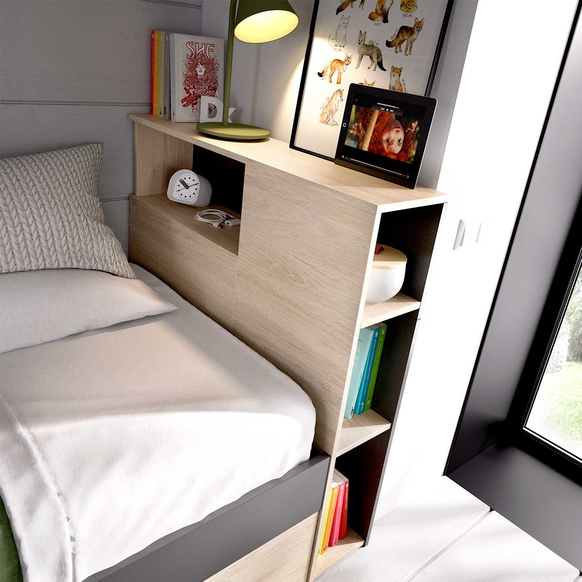 Cama con cajones y hueco AKLAN