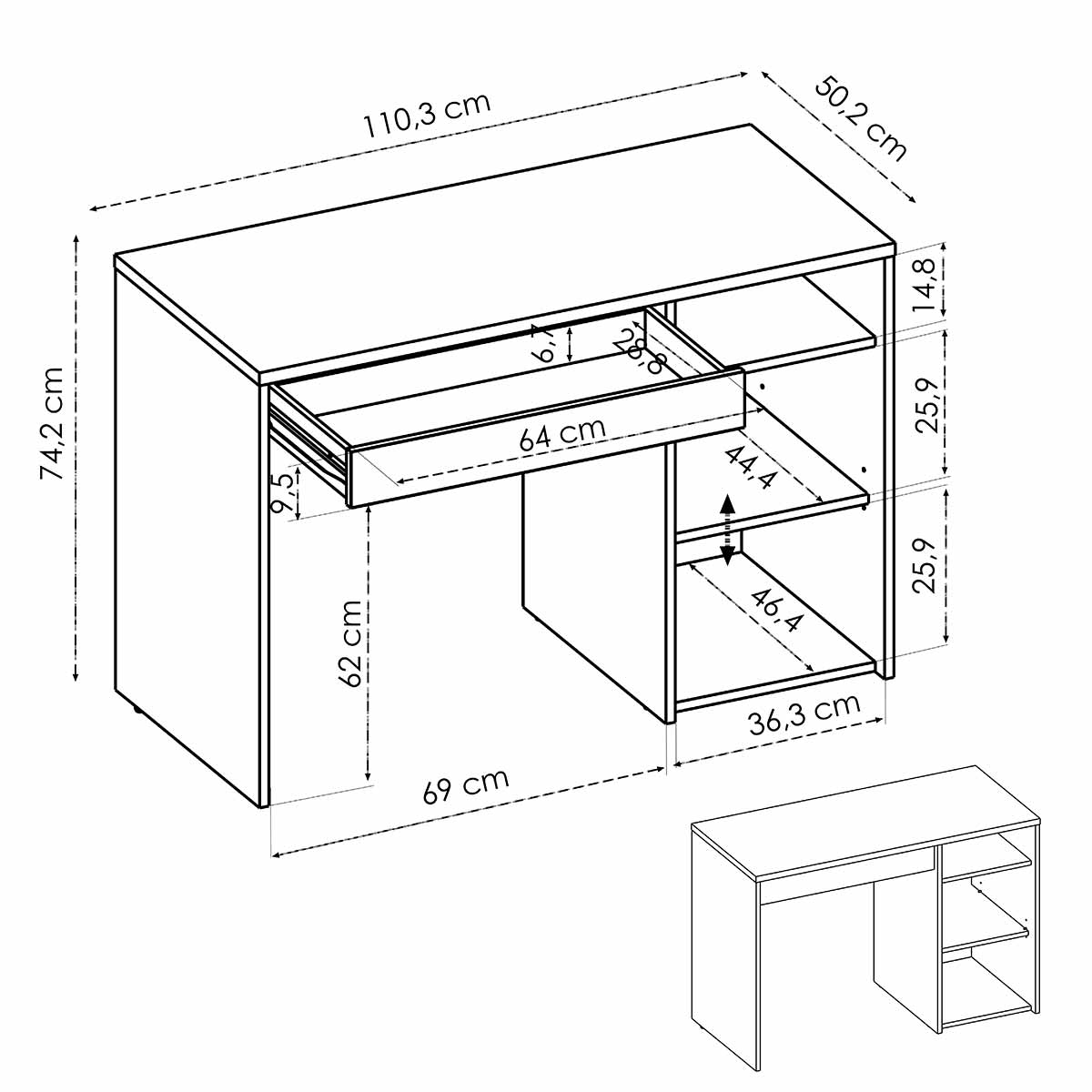 Mesa escritorio con cajón y estantes MARKEN