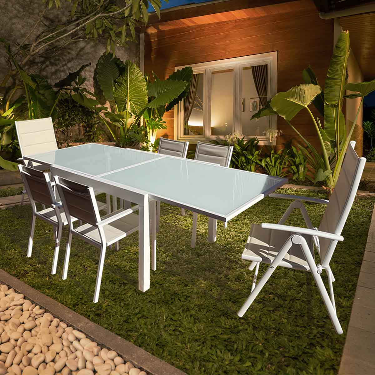 Conjunto mesa extensible y sillas cocina o terraza