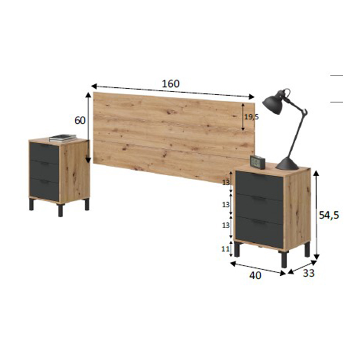 Cabecero y mesitas SERBIN