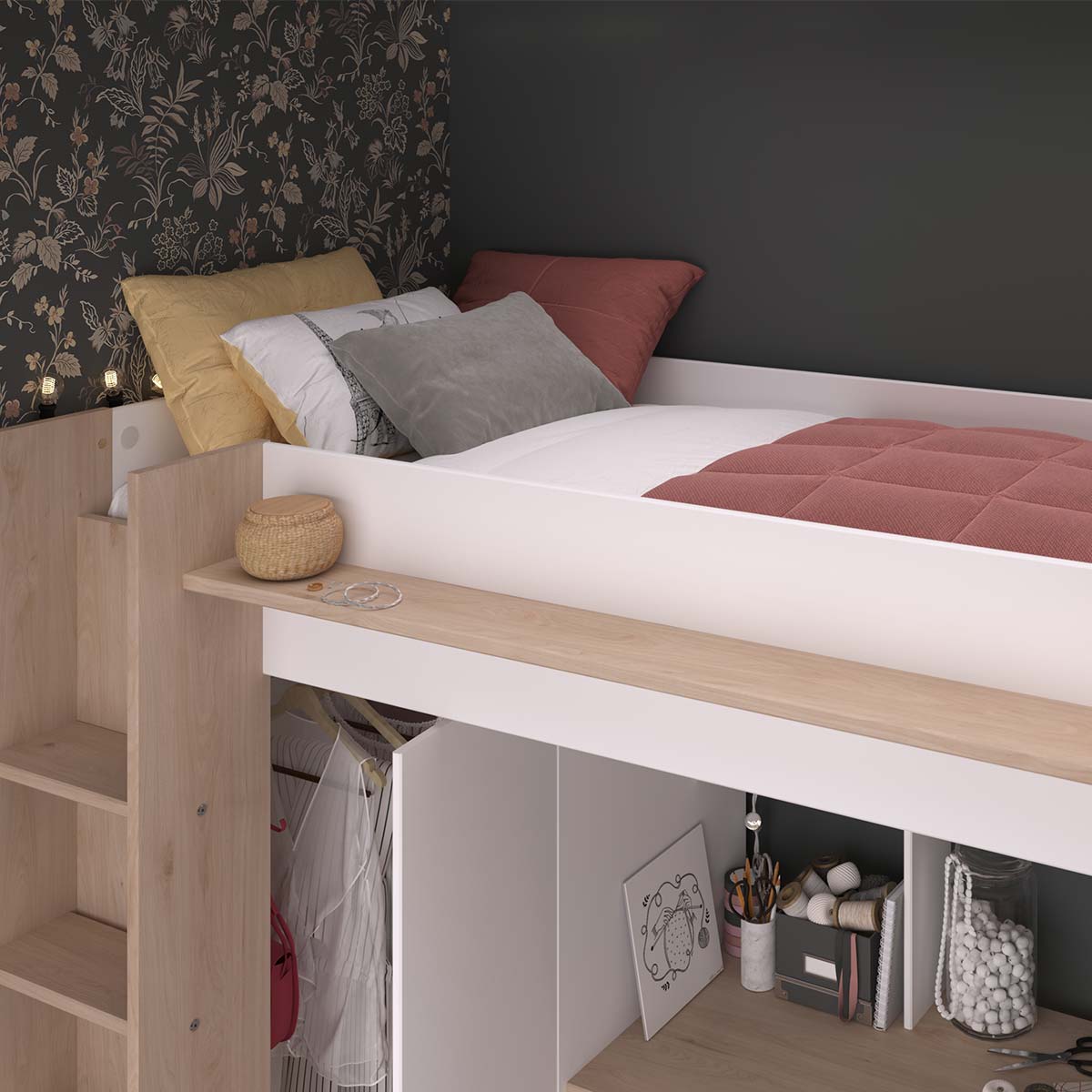 Cama alta con escritorio CINTRA | cama de 90