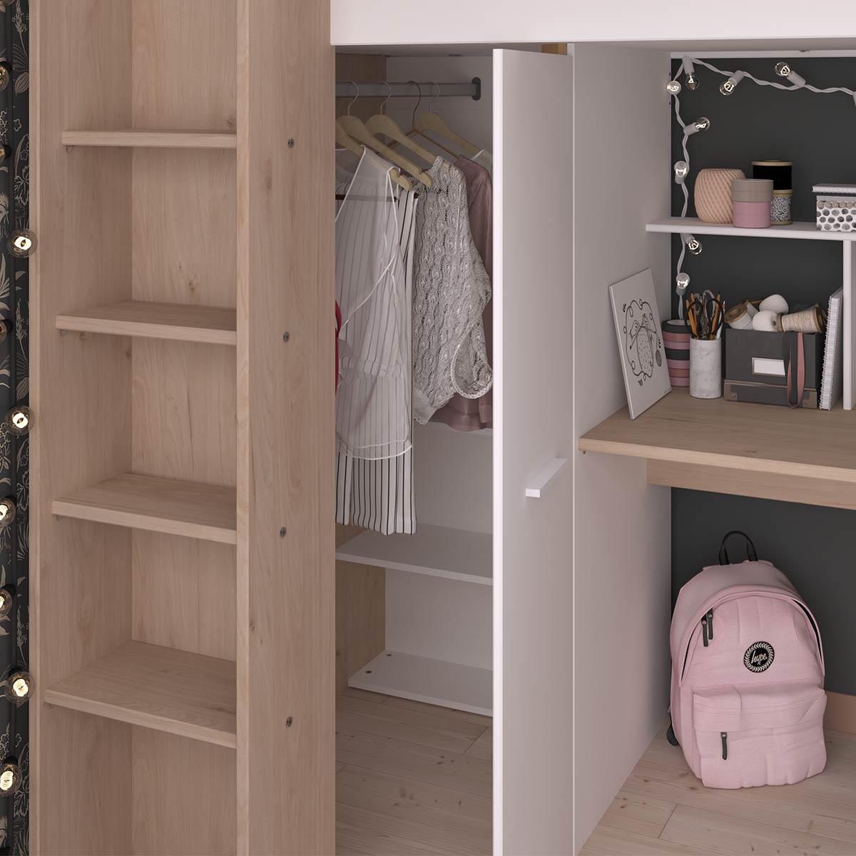 Cama alta con escritorio CINTRA | cama de 90