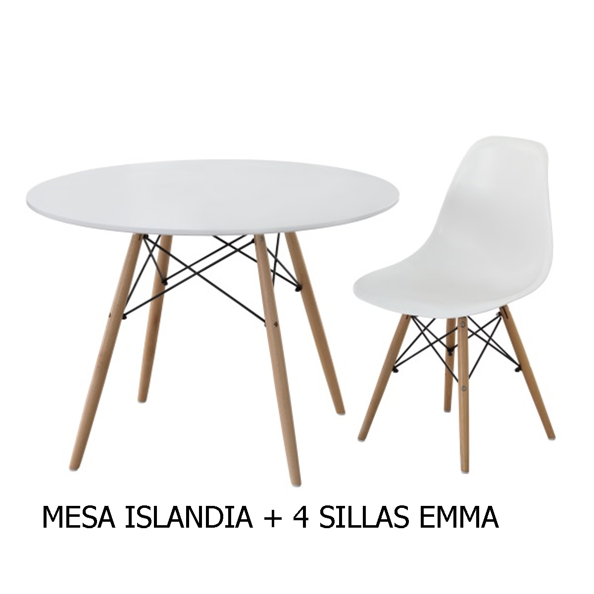 Conjunto mesa ISLANDIA+ 4 sillas EMMA
