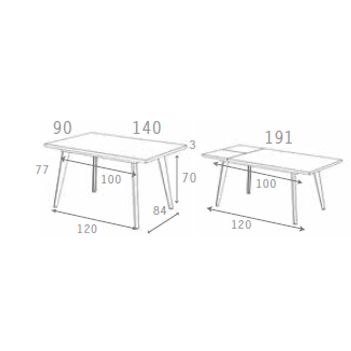 Mesa comedor pata metálica inclinada blanca EINAR