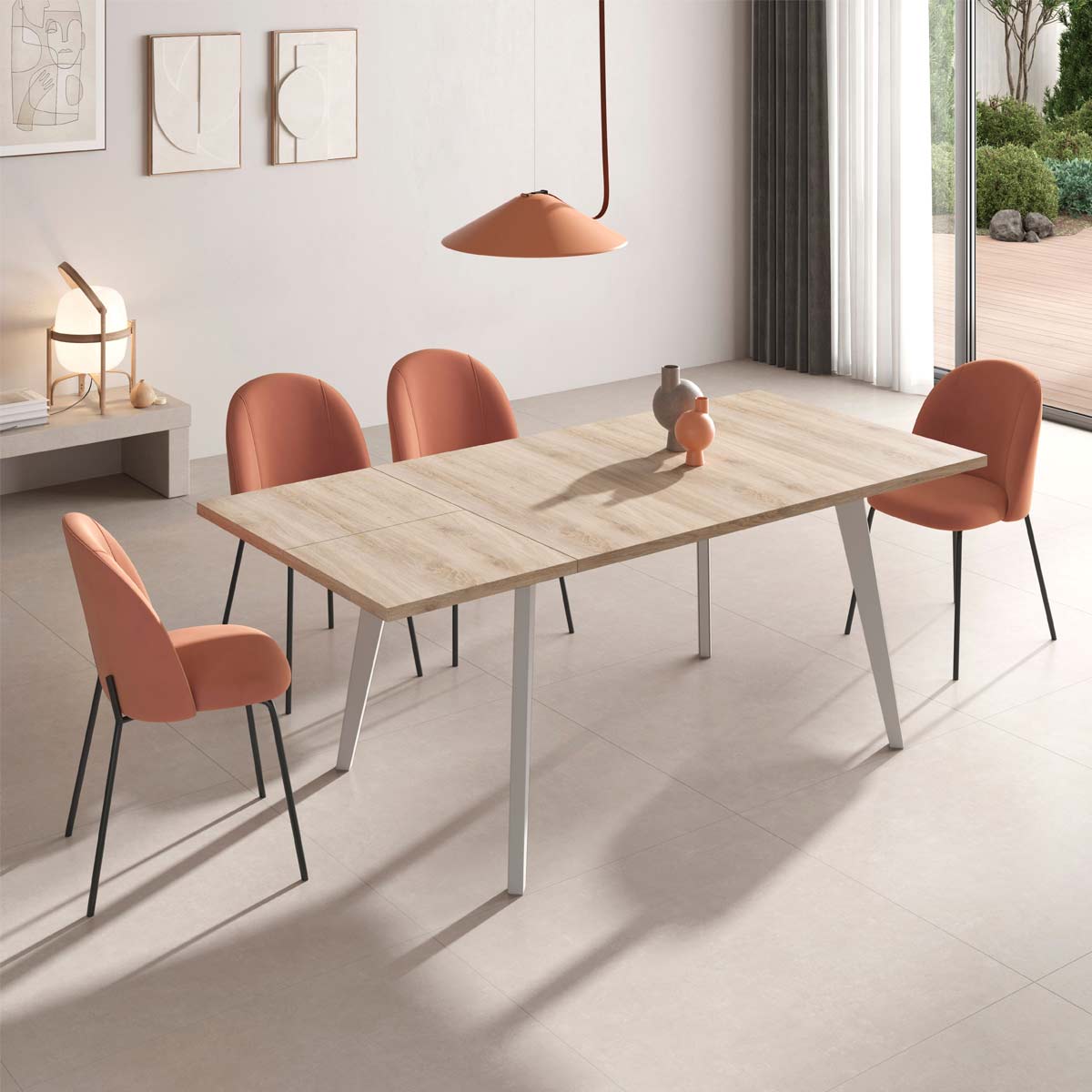 Mesa comedor pata metálica inclinada blanca EINAR