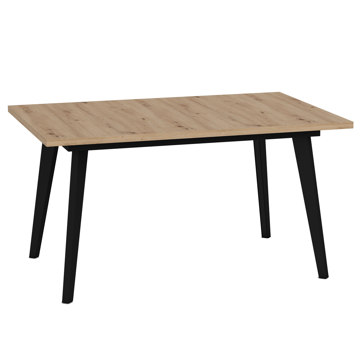 Mesa de comedor fija negra con patas metálicas y tablero de Roble