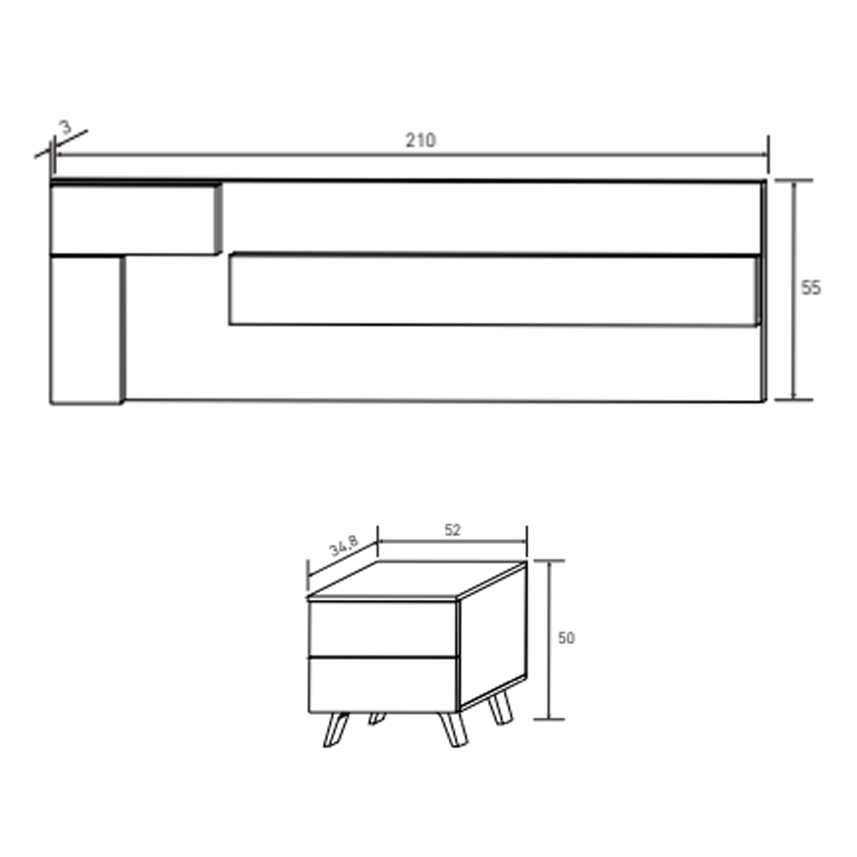 Cabecero y 2 mesitas REAL 05-07 (leds incluidos)