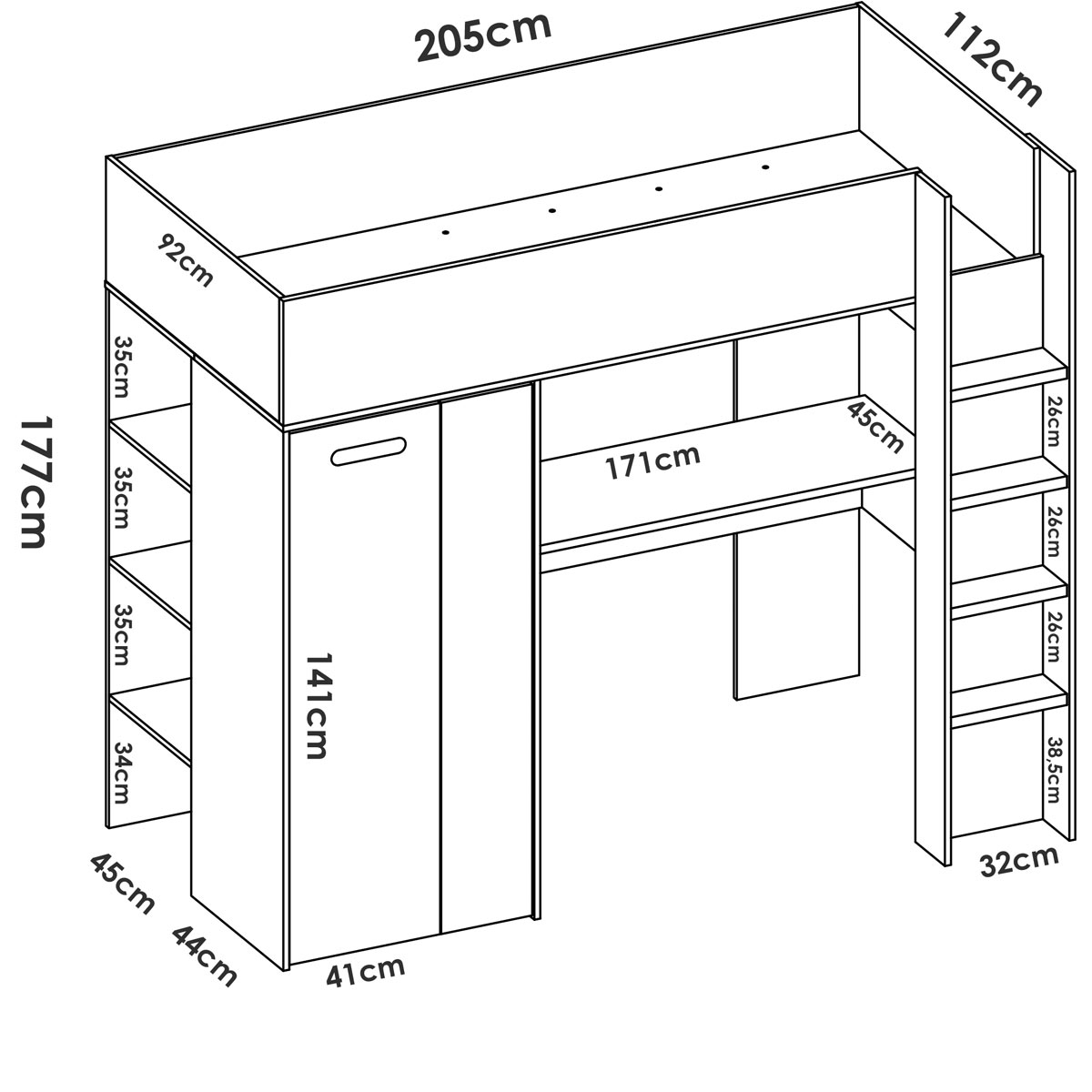 Cama alta con mesa de estudio INMO
