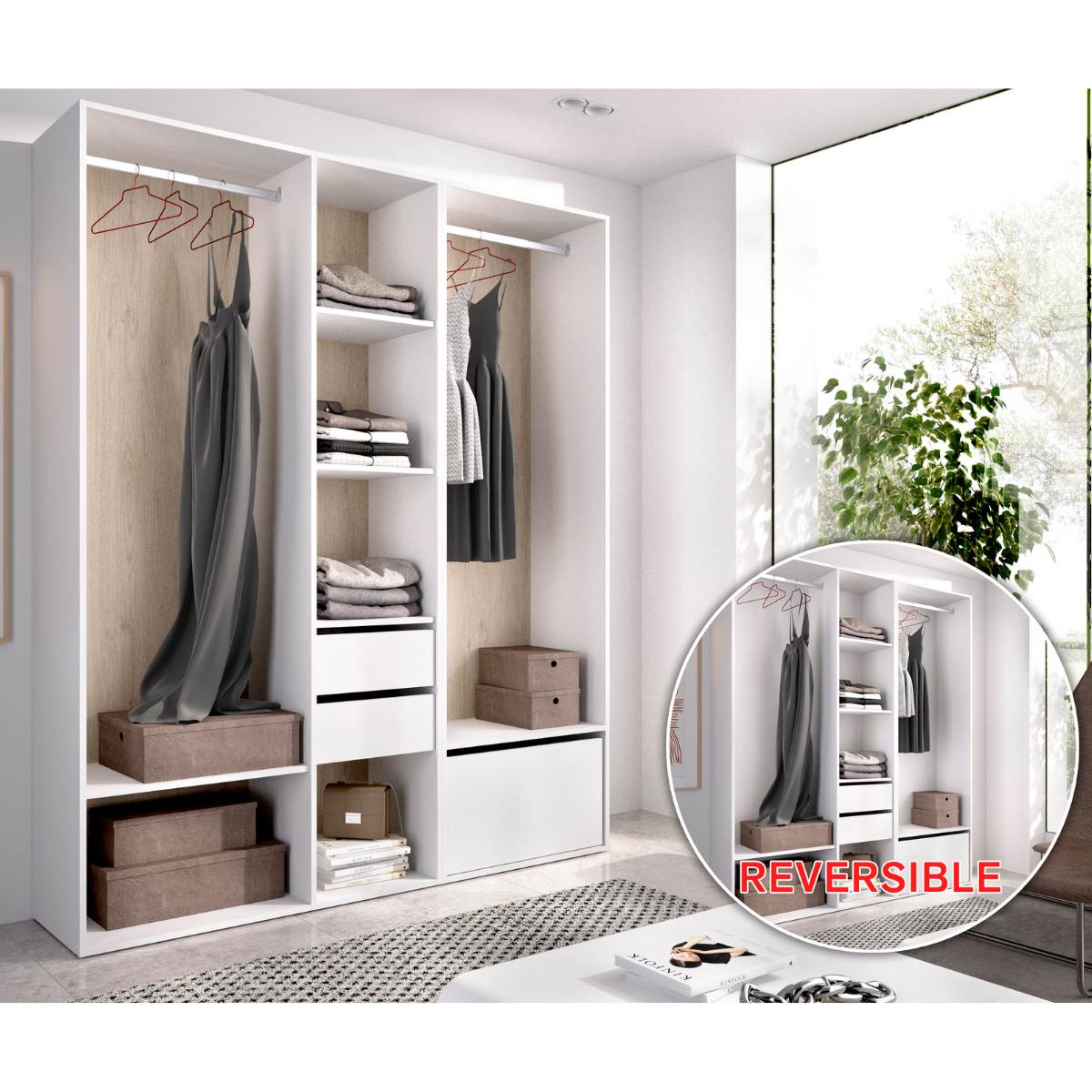 Vestidor con 2 cajones y zapatero con trasera reversible CLOT 158