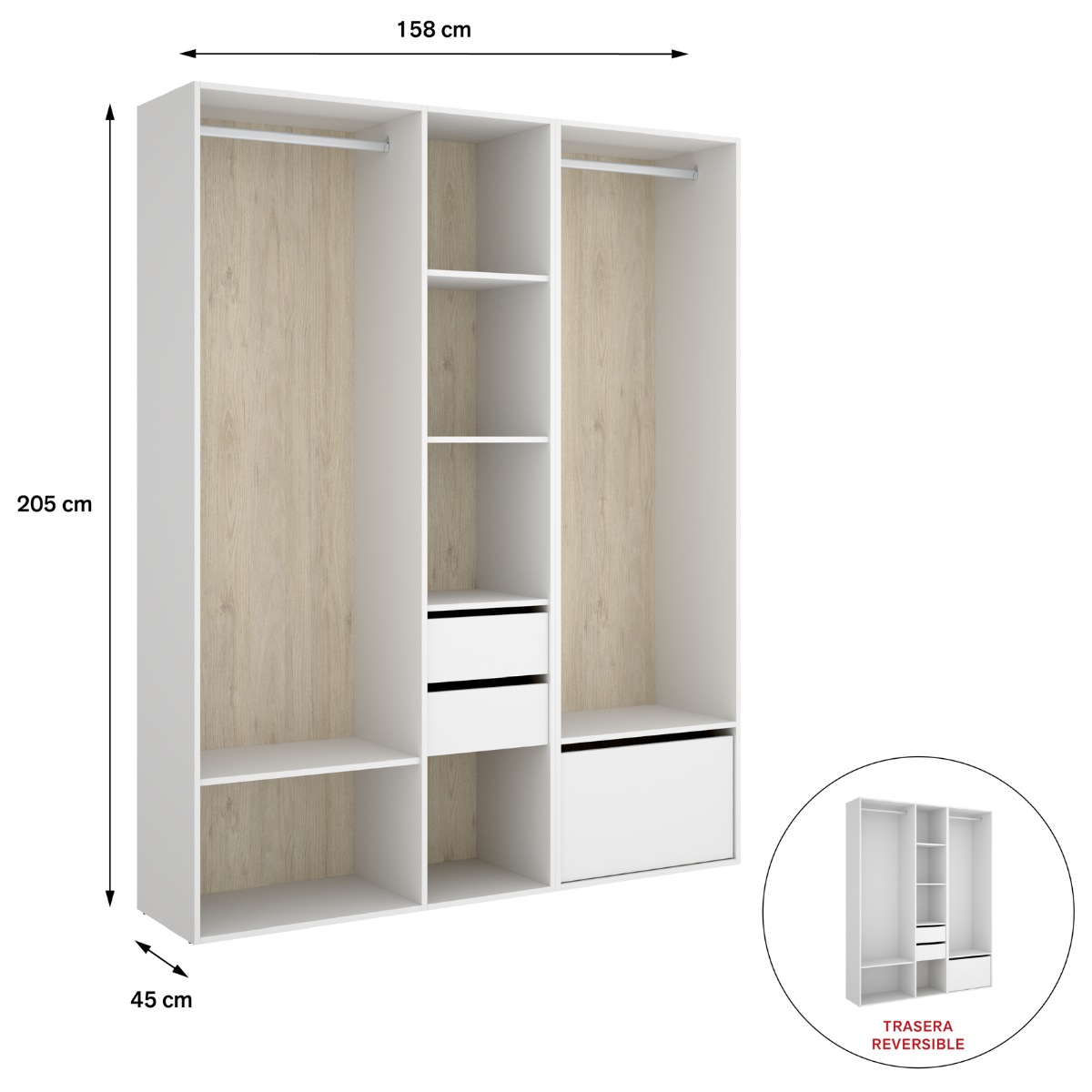 Vestidor con 2 cajones y zapatero con trasera reversible CLOT 158