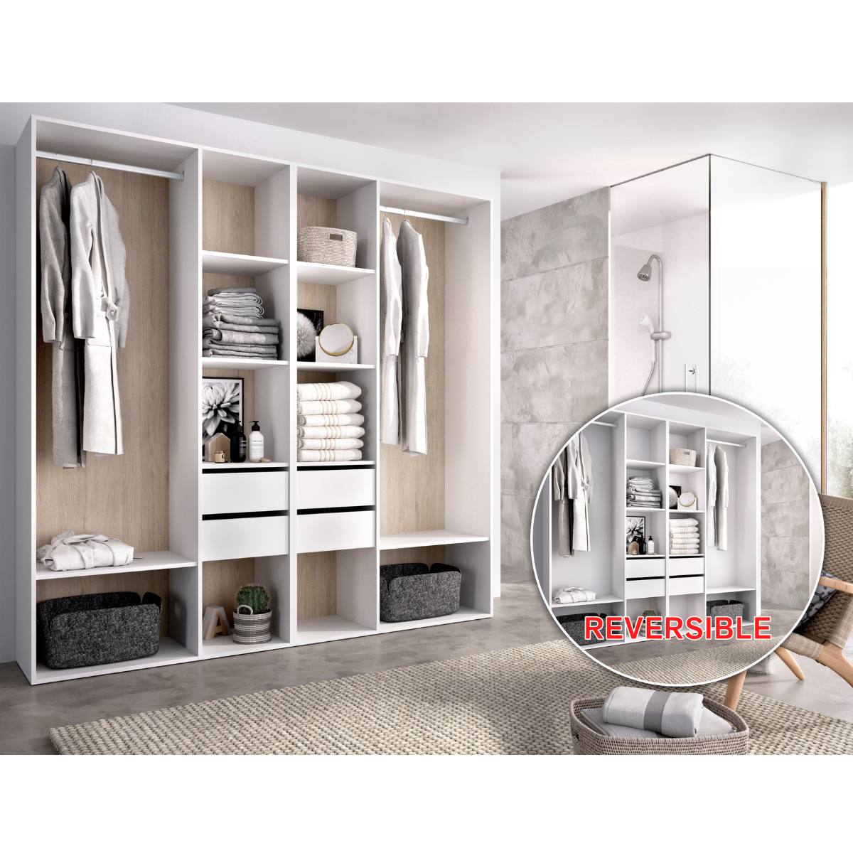 Vestidor blanco con 4 cajones y trasera reversible CLOT 196