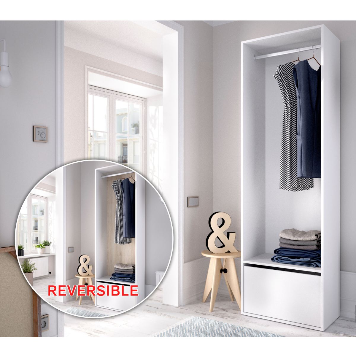 Vestidor blanco con zapatero y trasera reversible CLOT 60