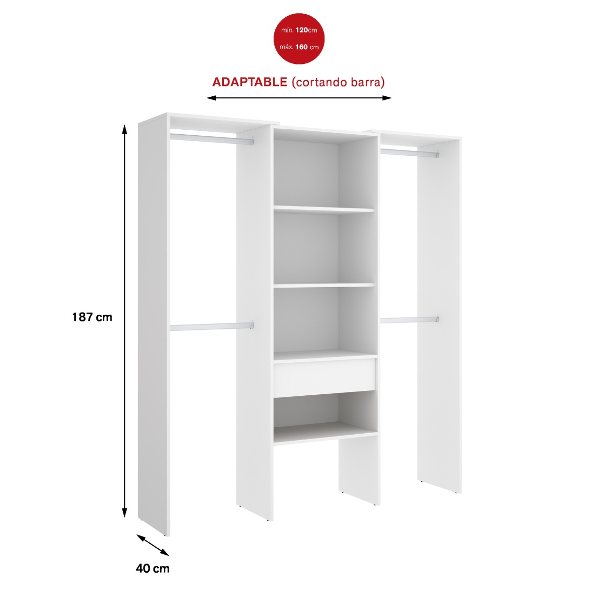 Vestidor columna central y barras blanco CLOT 190