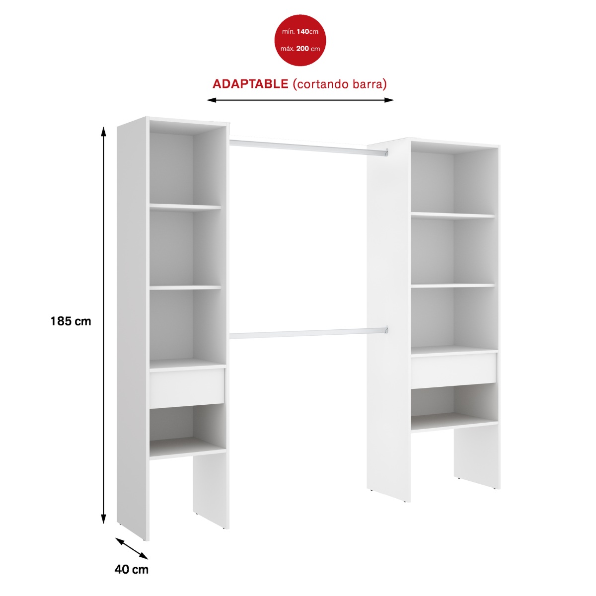 Vestidor blanco con 2 columnas y barras CLOT 192