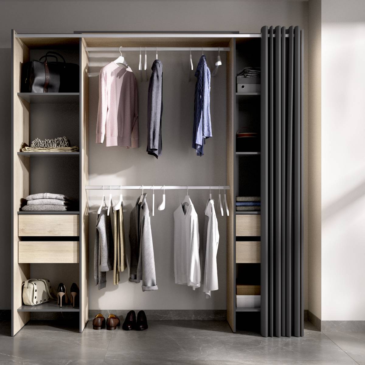 Vestidor de 4 cajones y cortina  CLOT 147