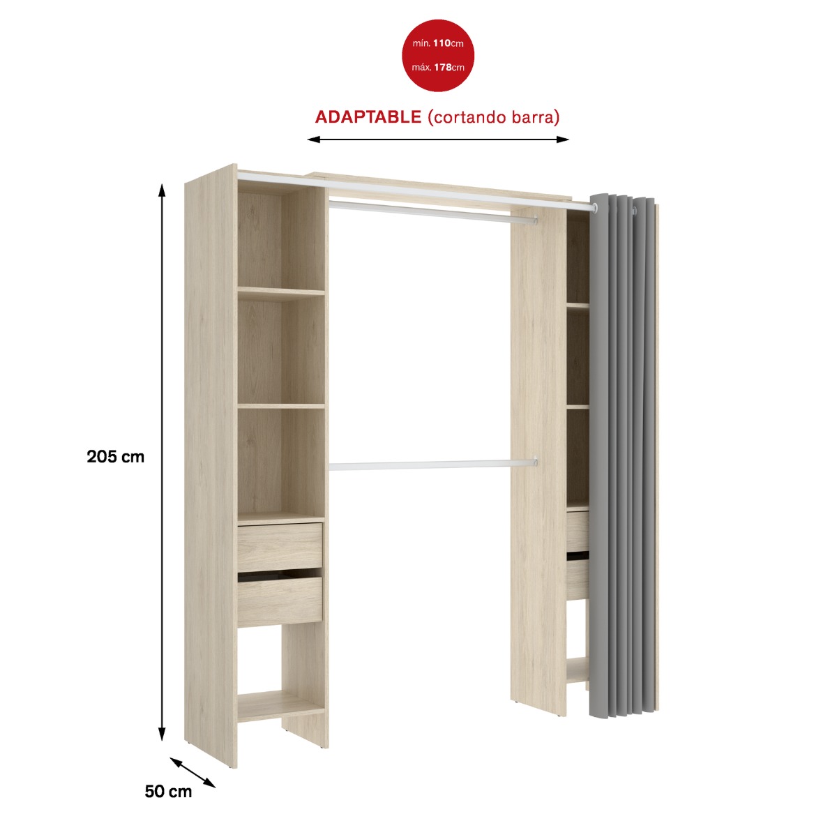 Vestidor de 4 cajones y cortina  CLOT 147
