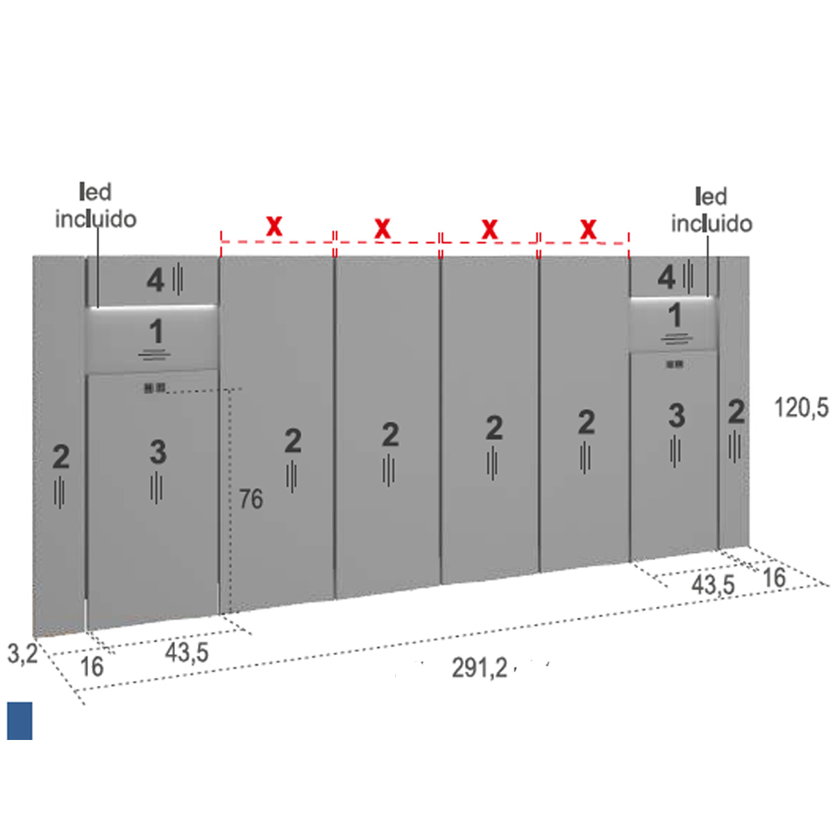 Cabecero y 2 mesitas 291 cm. JAIDEN 06