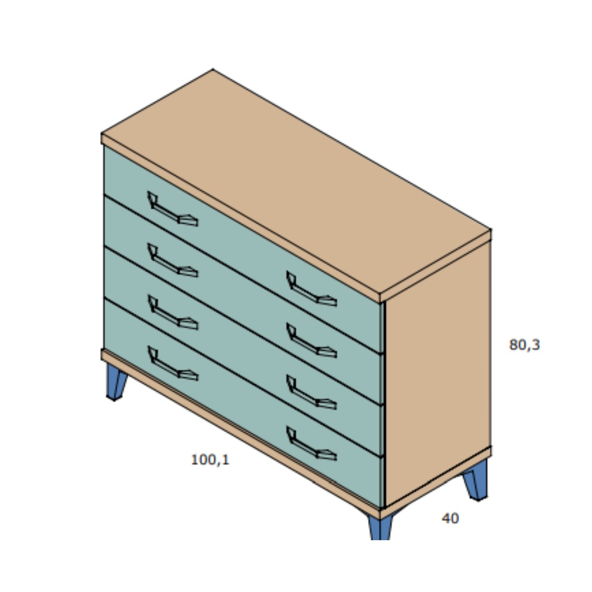Dormitorio infantil cuna convertible, comodín y estantes LOBBY 267