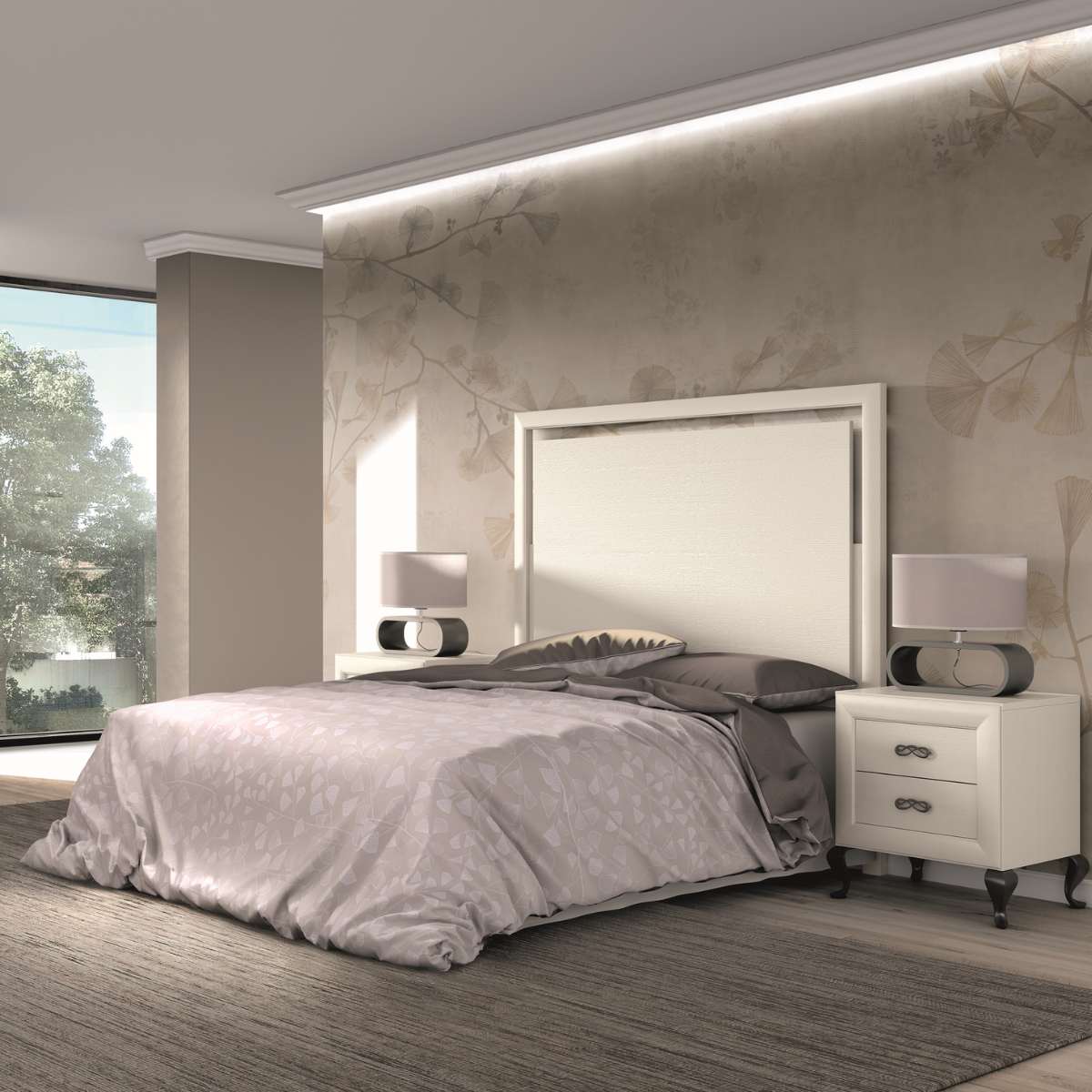 Cabecero y mesitas de 2 cajones MESINI 04