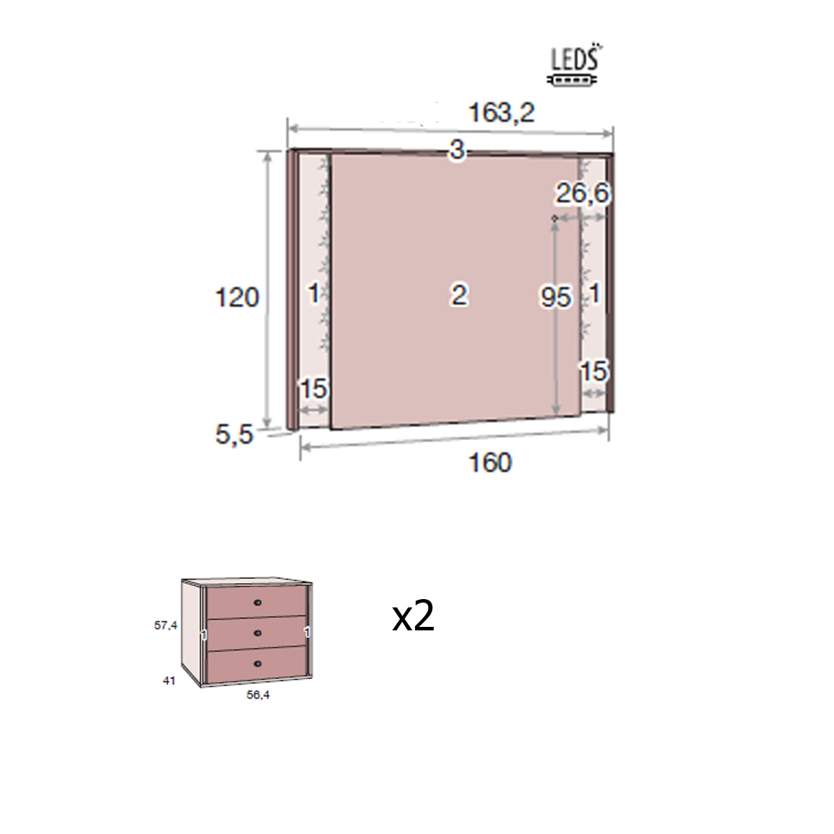 Cabecero y 2 mesillas MENDOL 03