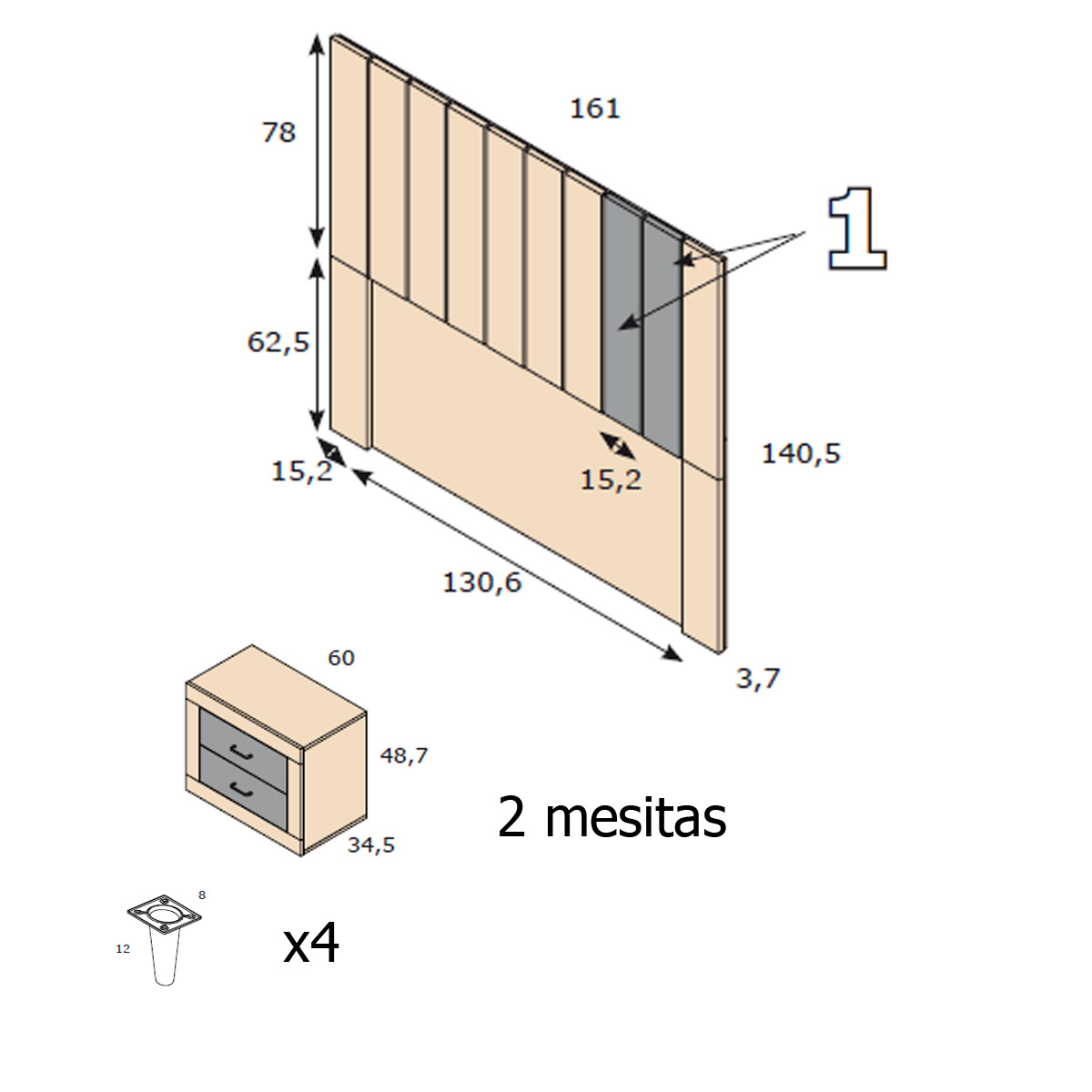Cabecero y 2 mesitas BIK 01