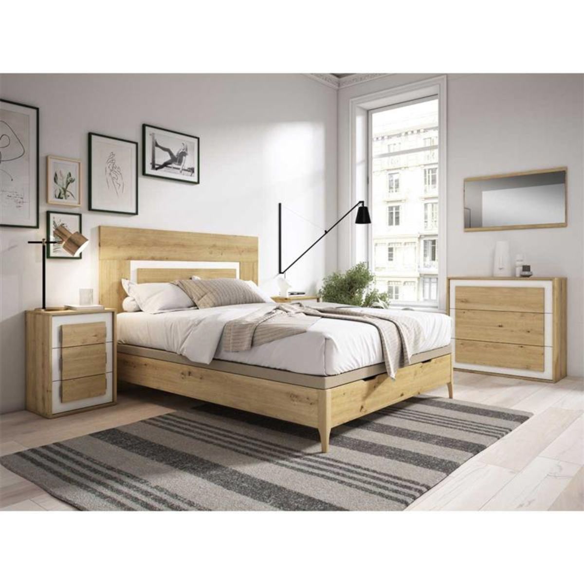 Mesita 3 cajones en artisan/blanco modelo MINERVA 