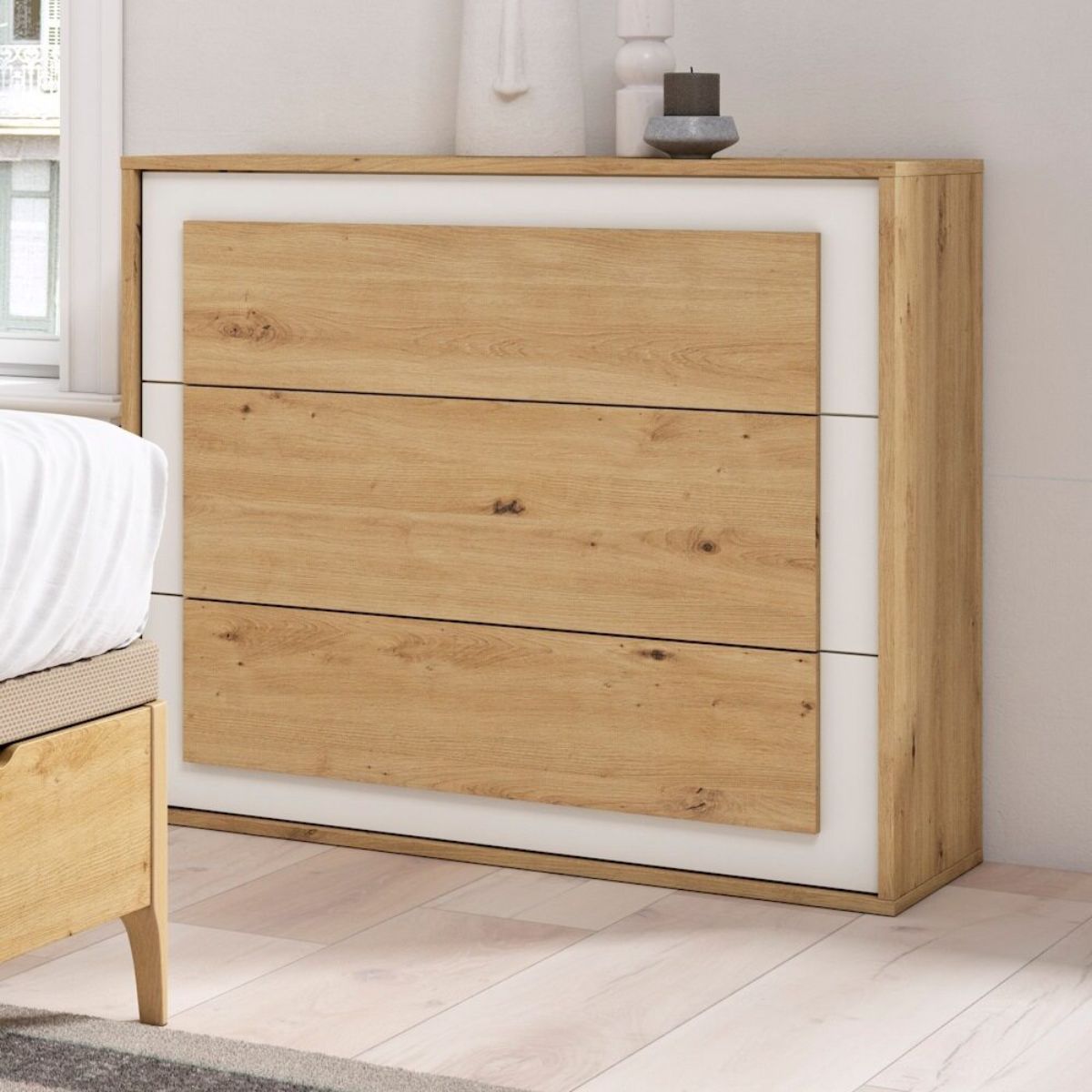 Cómoda 3 cajones en artisan/blanco modelo MINERVA 