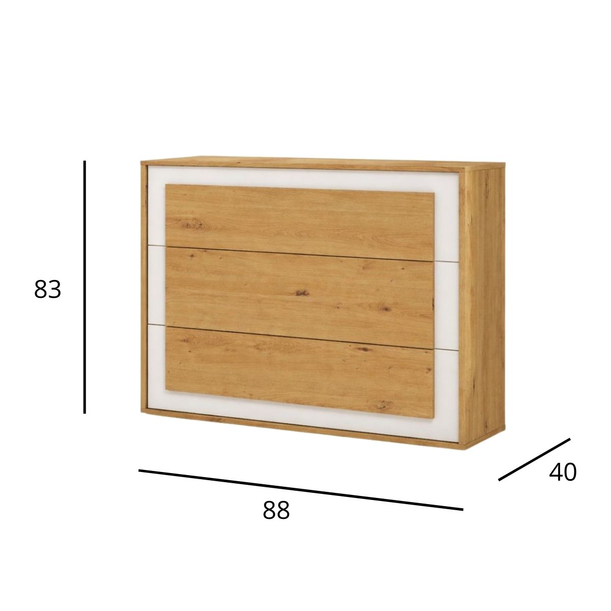 Cómoda 3 cajones en artisan/blanco modelo MINERVA 