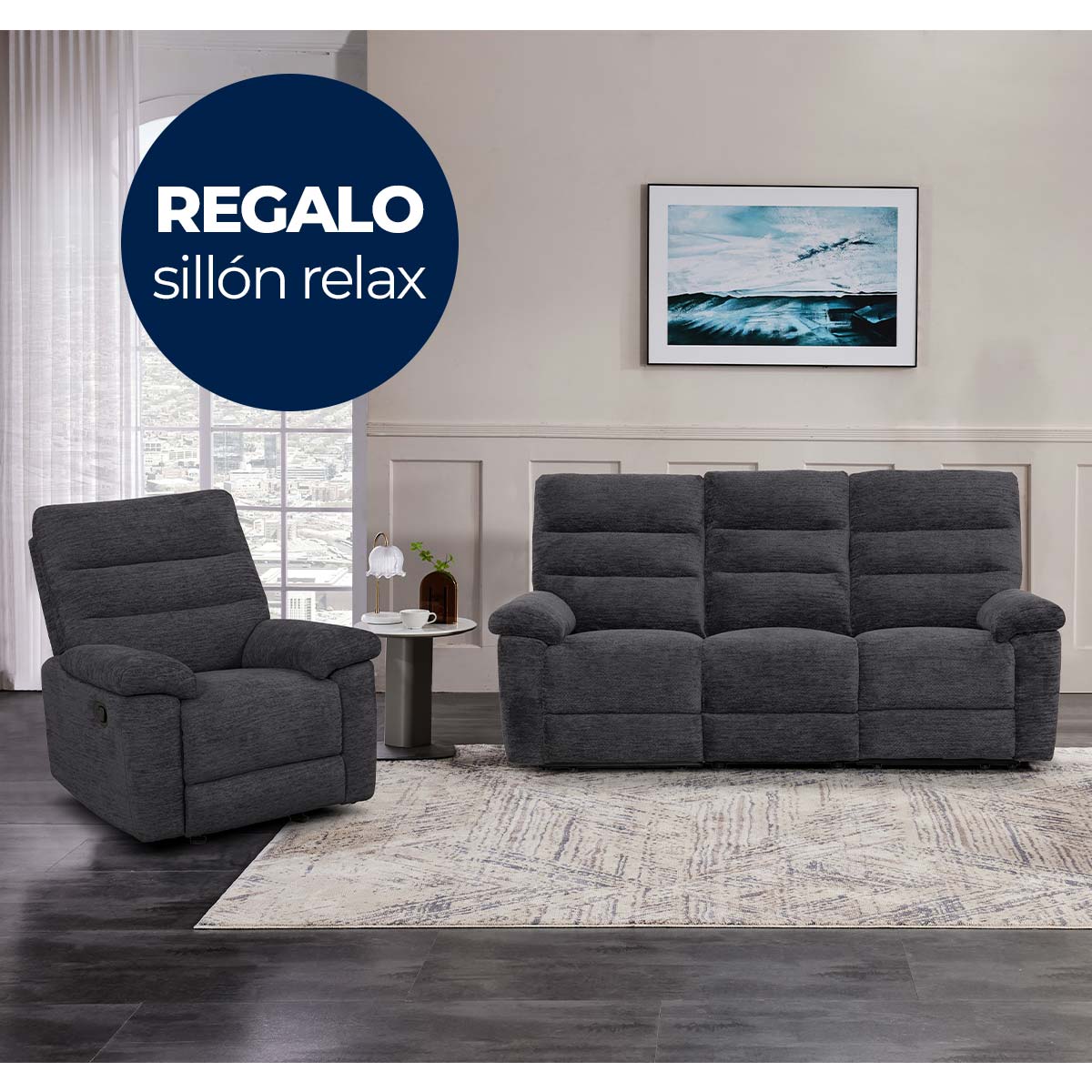 Sofá tres plazas regalo sillón relax VENICE