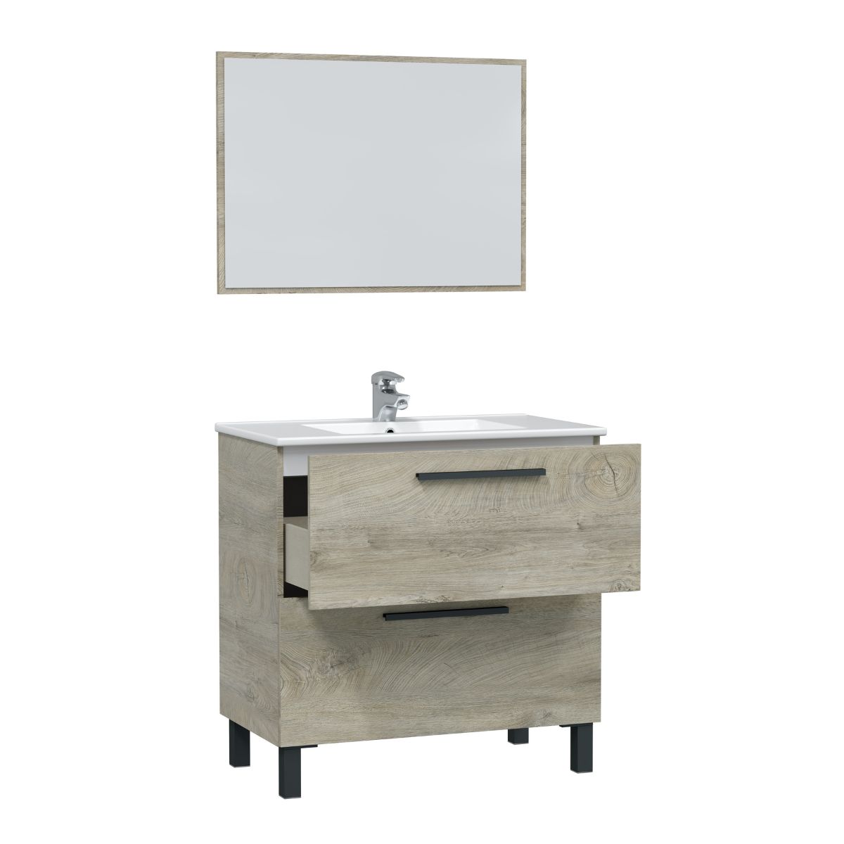 Mueble 80 cm  2 cajones + espejo // lavabo no incluido OLIMPO