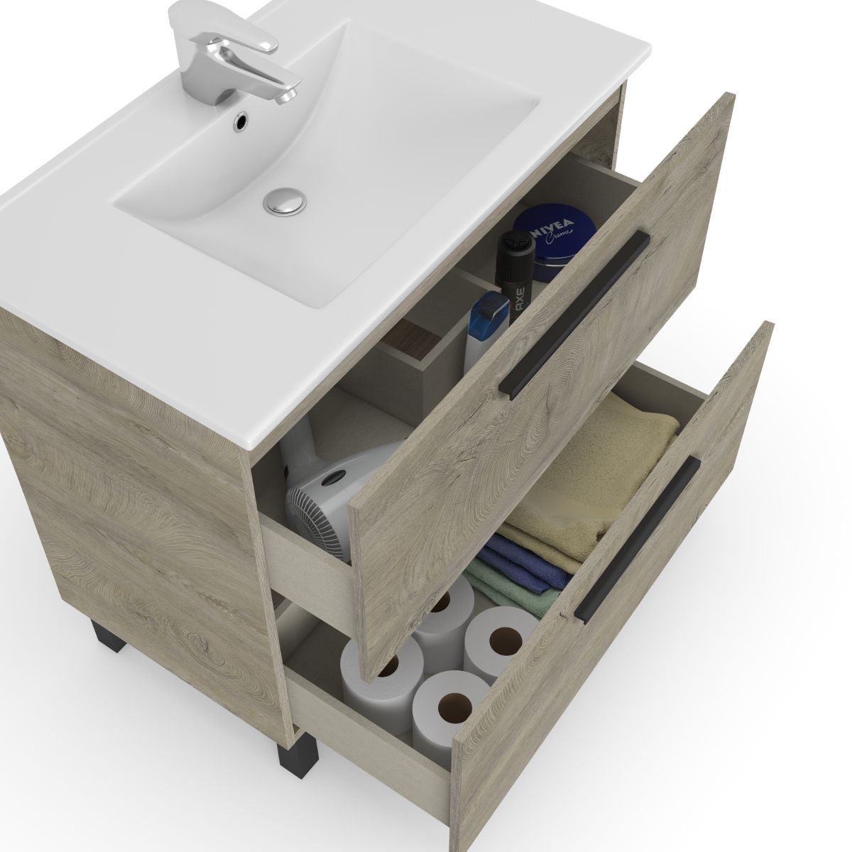 Mueble 80 cm  2 cajones + espejo // lavabo no incluido OLIMPO