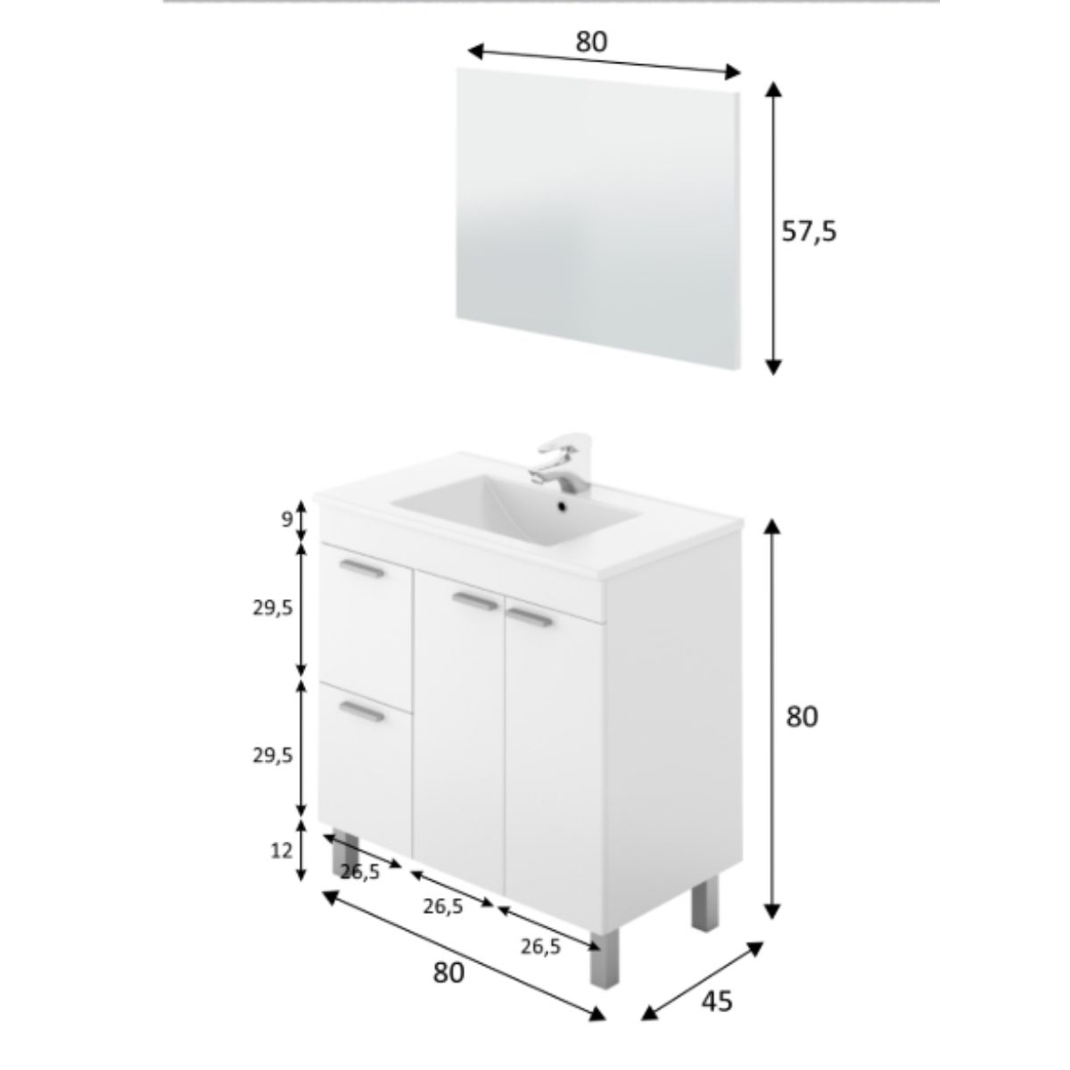 mueble lavabo 2 puertas + 2 cajones + espejo lavabo no incluido ACTIVA