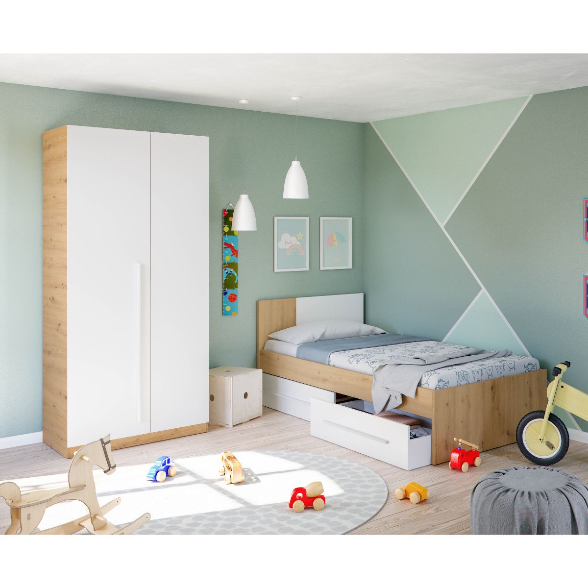 Cama juvenil con cabezal (sin somier + 2 cajones)(para colchón de 90 x 190 cm) AMBIENT