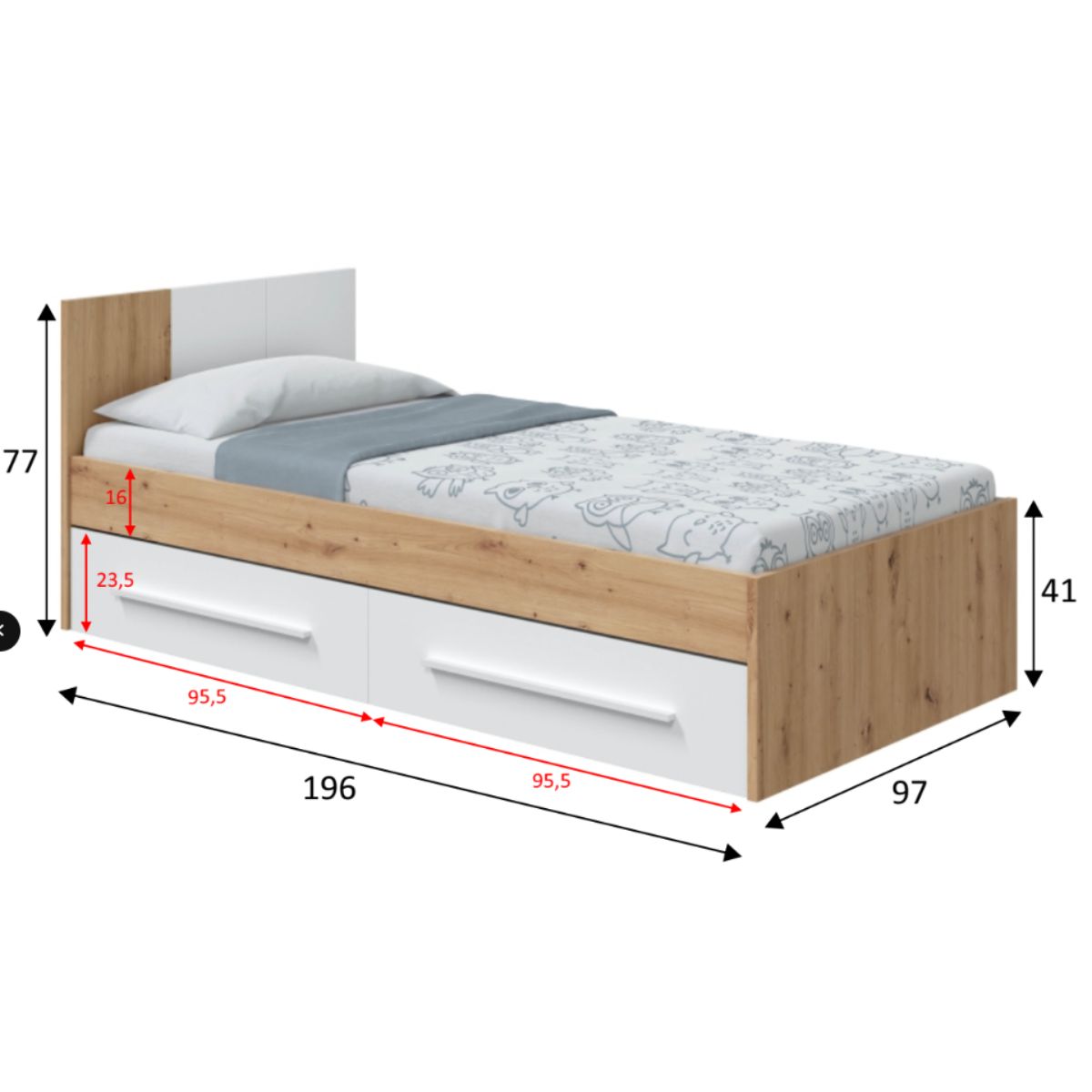 Cama juvenil con cabezal (sin somier + 2 cajones)(para colchón de 90 x 190 cm) AMBIENT
