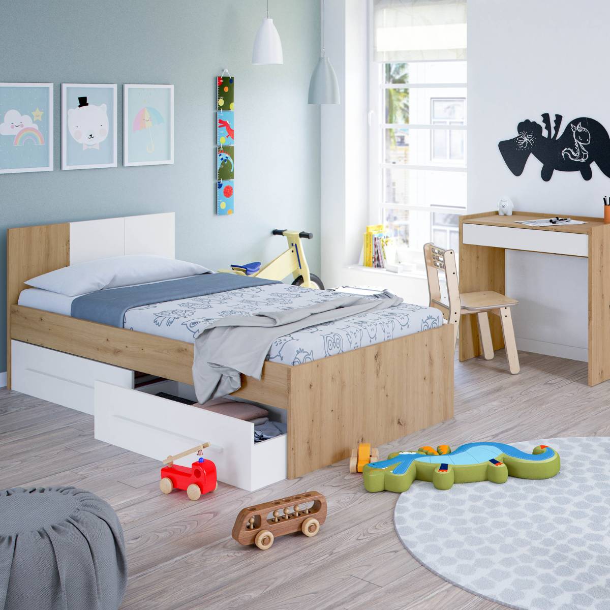 Cama juvenil con cabezal (sin somier + 2 cajones)(para colchón de 90 x 190 cm) AMBIENT