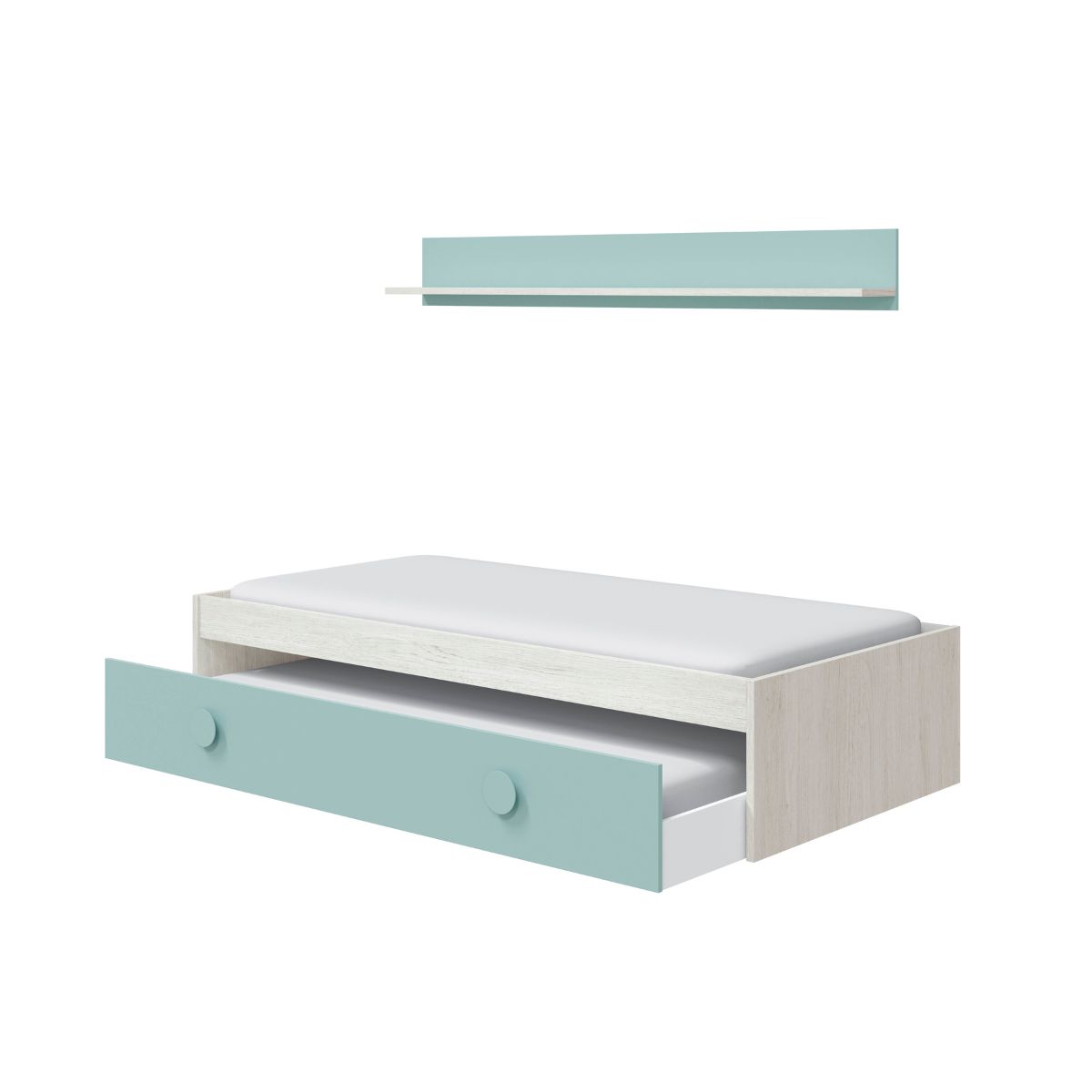 Cama nido juvenil (sin somier+1 cajon-cama + estanteria)(camas 90 x 190 cm) YOJEN