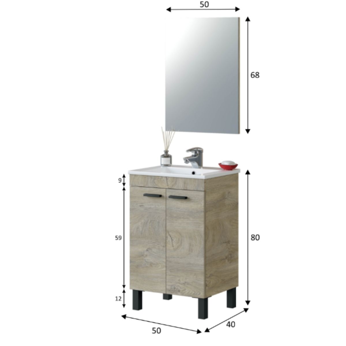  Mueble 50 cm 2 puertas + espejo -(lavabo  no incluido) modelo EDDEN