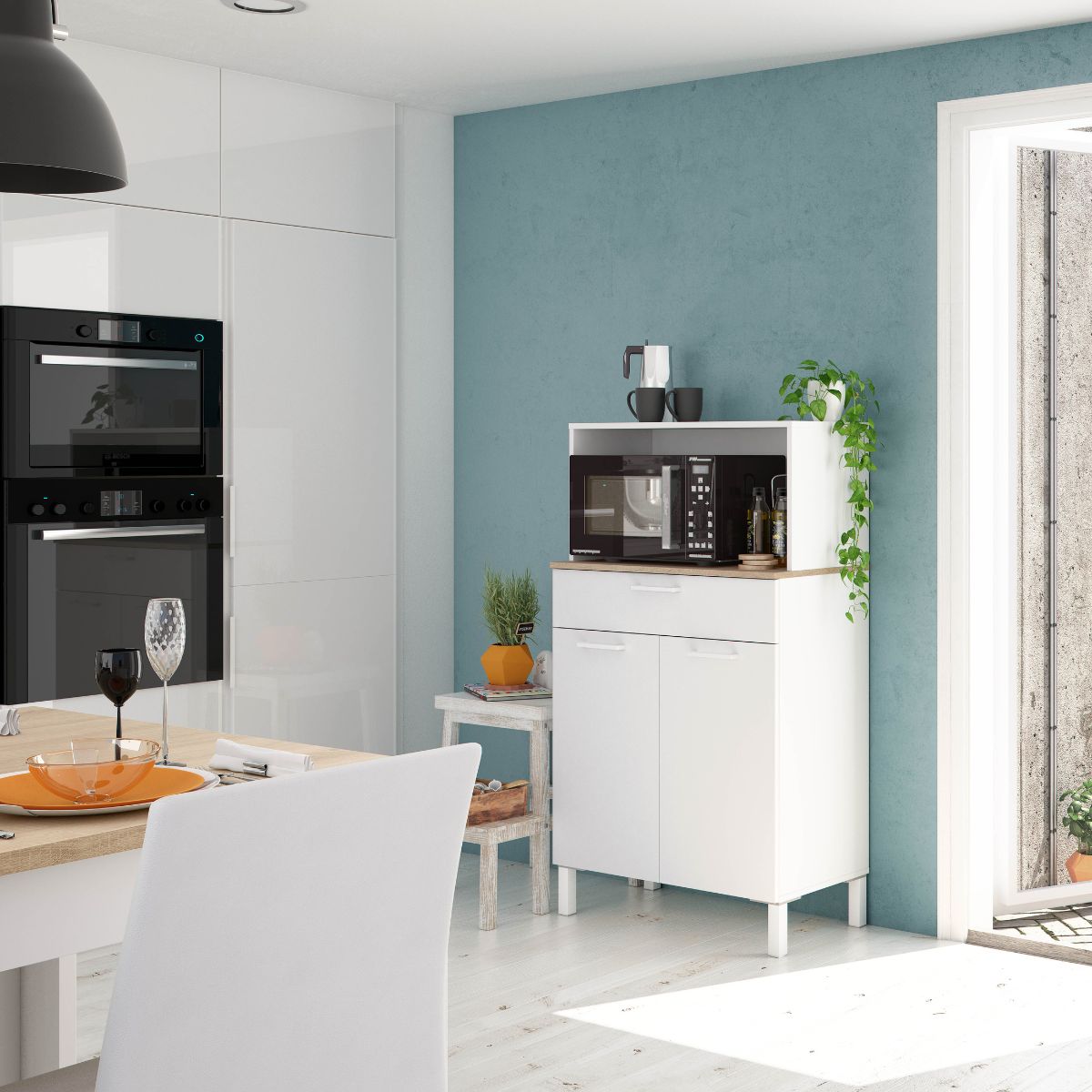 Mueble auxiliar cocina 2 puertas +1 cajón FLASH