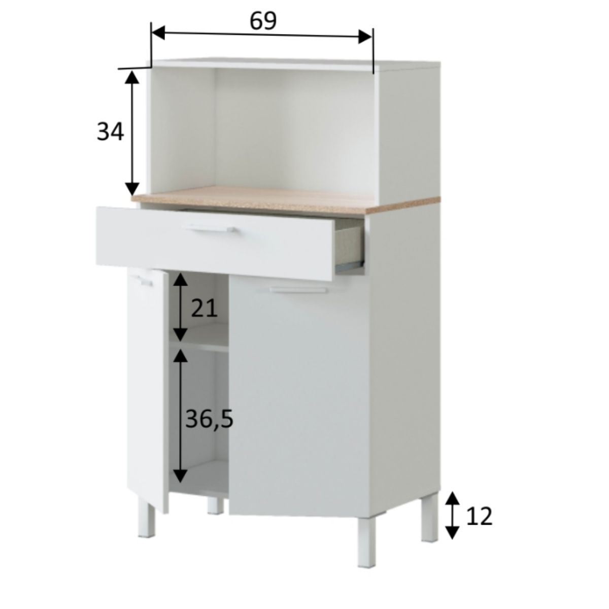 Mueble auxiliar cocina 2 puertas +1 cajón FLASH