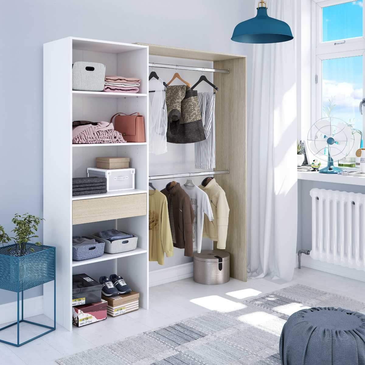 Armario-vestidor con estantería 60 cm + 2 barras HERMES