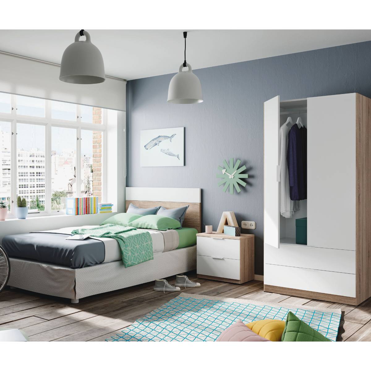 Cabezal 100 + mesita con 2 cajones LOLA