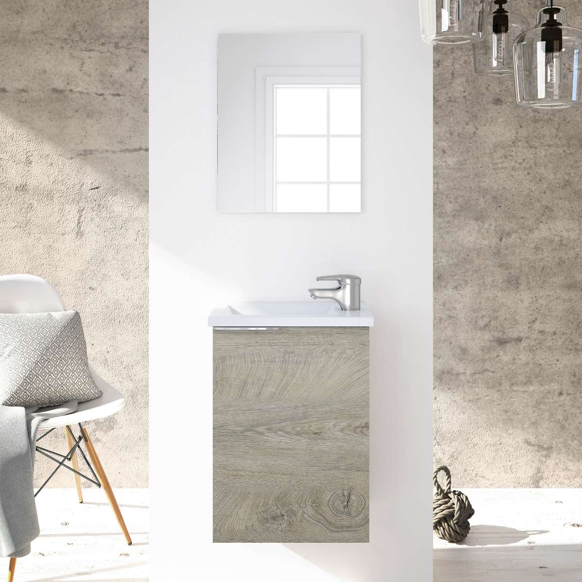 Mueble 40 cm 1 puerta + espejo + lavabo PIKOLO