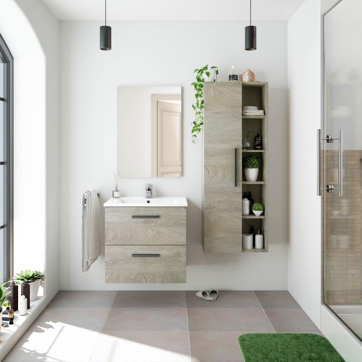 Mueble 60 cm 2 cajones susp.+ espejo // lavabo no incluido NOLAN 60