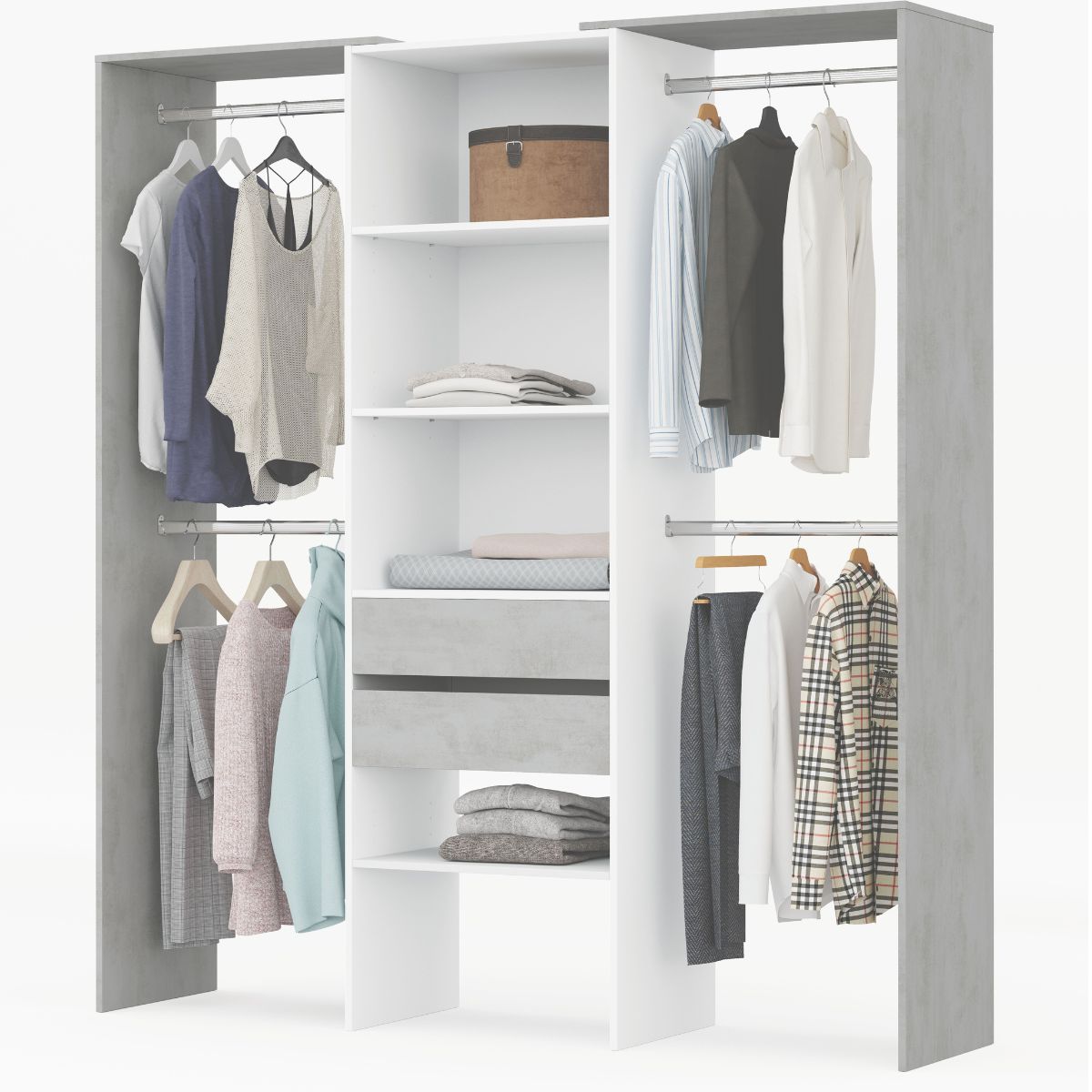 Armario-vestidor con estantería  2,02 x 50 cm + 4 barras modelo BIDY