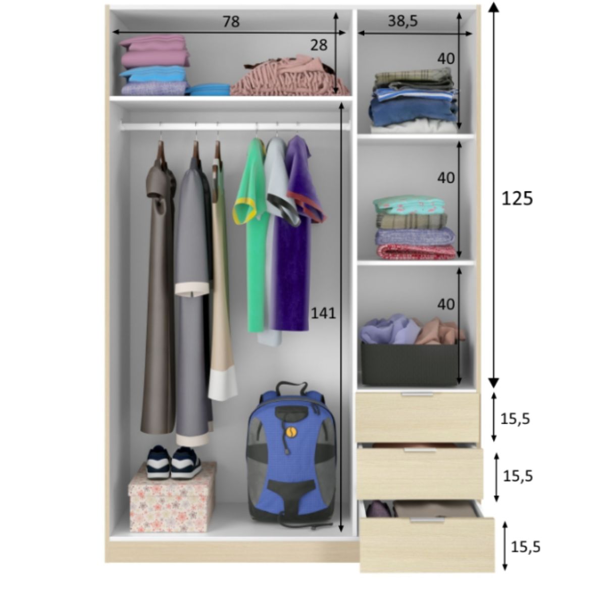 Armario 3 puertas + 3 cajones LC